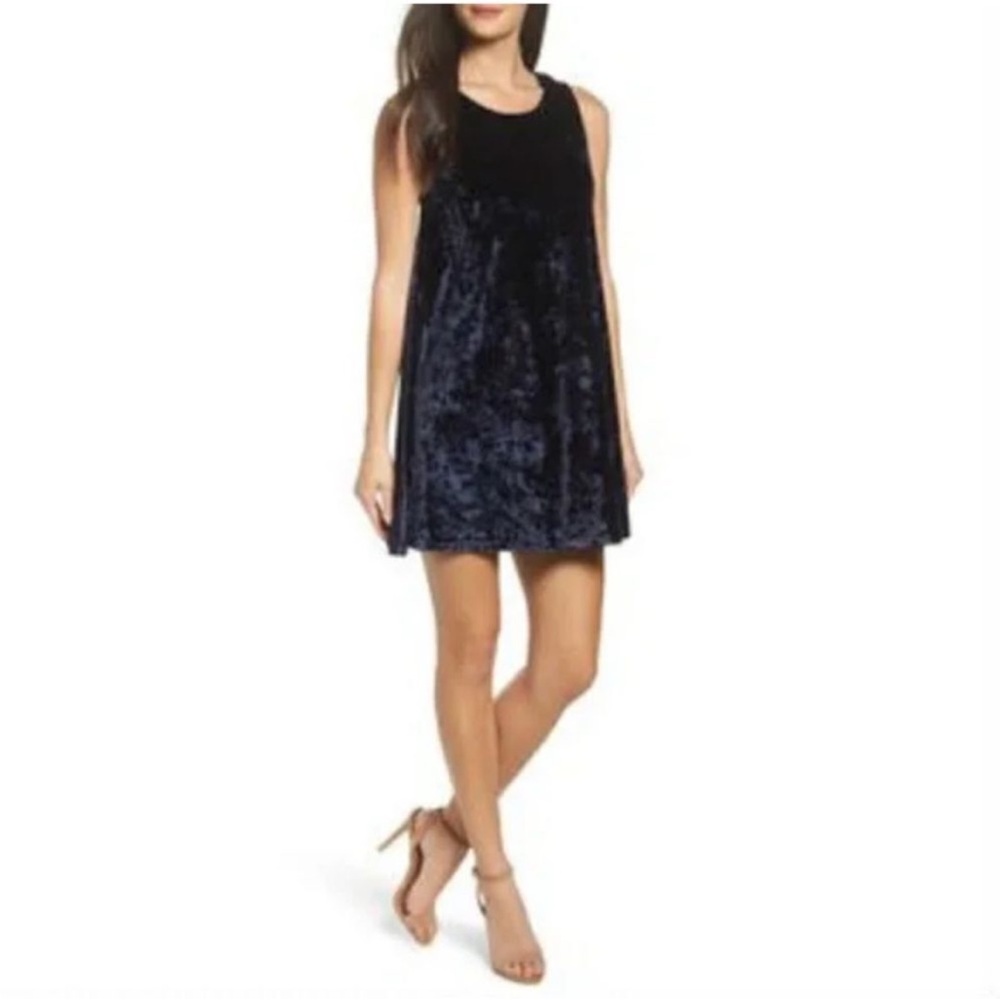 BB Dakota Crushed Velvet Sleeveless Dress Navy Blue - Size M